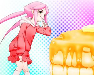 Preview wallpaper girl, pose, pancakes, anime