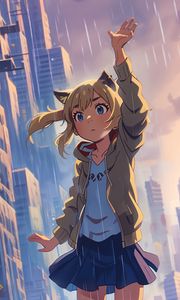 Preview wallpaper girl, pose, rain, anime