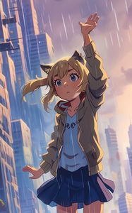 Preview wallpaper girl, pose, rain, anime