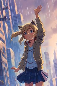 Preview wallpaper girl, pose, rain, anime