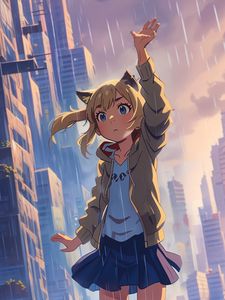 Preview wallpaper girl, pose, rain, anime