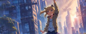 Preview wallpaper girl, pose, rain, anime