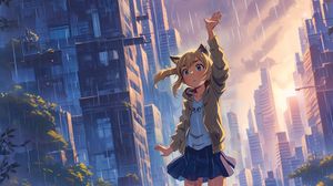 Preview wallpaper girl, pose, rain, anime