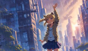 Preview wallpaper girl, pose, rain, anime