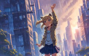 Preview wallpaper girl, pose, rain, anime