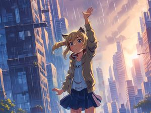 Preview wallpaper girl, pose, rain, anime