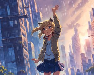 Preview wallpaper girl, pose, rain, anime