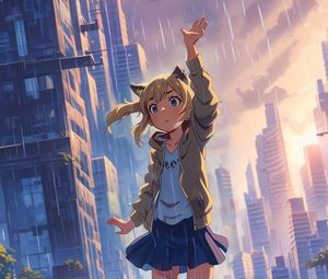 Preview wallpaper girl, pose, rain, anime