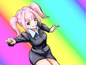 Preview wallpaper girl, pose, rainbow, anime, art, cartoon