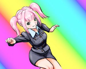 Preview wallpaper girl, pose, rainbow, anime, art, cartoon