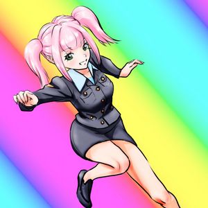 Preview wallpaper girl, pose, rainbow, anime, art, cartoon