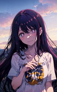 Preview wallpaper girl, pose, smile, stars, clouds, anime