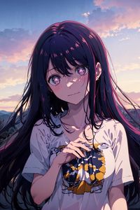 Preview wallpaper girl, pose, smile, stars, clouds, anime