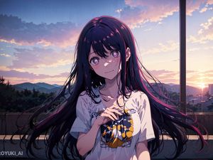 Preview wallpaper girl, pose, smile, stars, clouds, anime