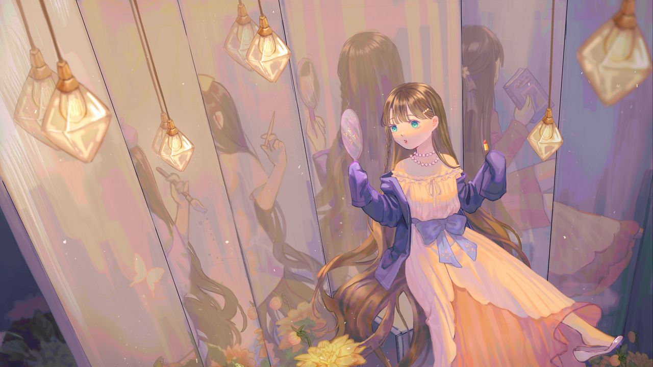 Wallpaper girl, princess, mirror, anime, art