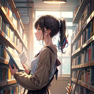 Preview wallpaper girl, profile, books, window, anime