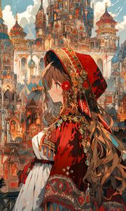 Preview wallpaper girl, profile, costume, church, domes, anime
