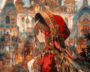 Preview wallpaper girl, profile, costume, church, domes, anime