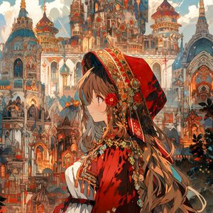 Preview wallpaper girl, profile, costume, church, domes, anime