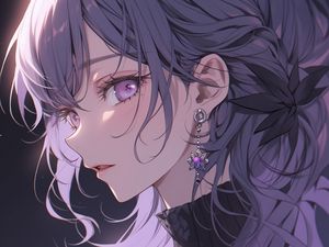 Preview wallpaper girl, profile, face, earring, anime, purple, art