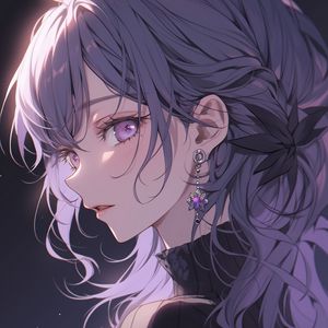 Preview wallpaper girl, profile, face, earring, anime, purple, art