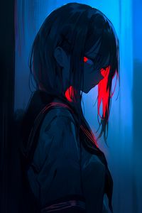 Preview wallpaper girl, profile, glance, anime, blue, dark