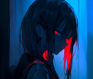 Preview wallpaper girl, profile, glance, anime, blue, dark