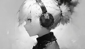 Preview wallpaper girl, profile, headphones, music, anime