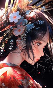 Preview wallpaper girl, profile, kimono, asia, art, anime