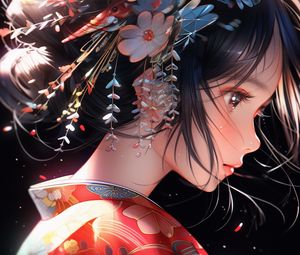 Preview wallpaper girl, profile, kimono, asia, art, anime