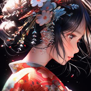 Preview wallpaper girl, profile, kimono, asia, art, anime