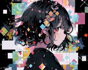Preview wallpaper girl, profile, points, glow, anime