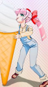 Preview wallpaper girl, protruding tongue, ice cream, horn, anime