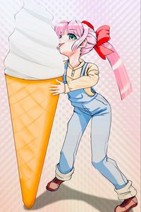 Preview wallpaper girl, protruding tongue, ice cream, horn, anime