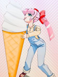 Preview wallpaper girl, protruding tongue, ice cream, horn, anime