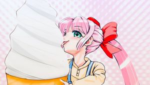 Preview wallpaper girl, protruding tongue, ice cream, horn, anime