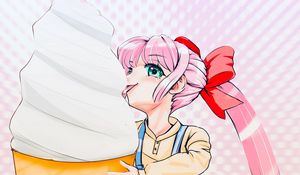 Preview wallpaper girl, protruding tongue, ice cream, horn, anime