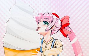 Preview wallpaper girl, protruding tongue, ice cream, horn, anime