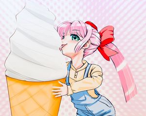 Preview wallpaper girl, protruding tongue, ice cream, horn, anime