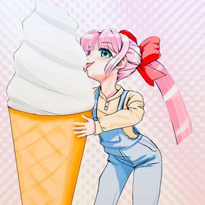 Preview wallpaper girl, protruding tongue, ice cream, horn, anime