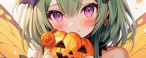 Preview wallpaper girl, pumpkin, halloween, anime, holiday
