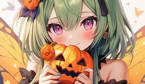 Preview wallpaper girl, pumpkin, halloween, anime, holiday