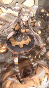 Preview wallpaper girl, pumpkin, halloween, anime, art