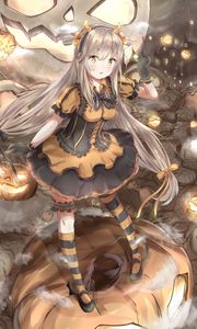 Preview wallpaper girl, pumpkin, halloween, anime, art