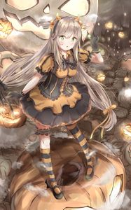 Preview wallpaper girl, pumpkin, halloween, anime, art