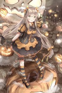 Preview wallpaper girl, pumpkin, halloween, anime, art