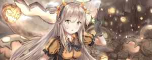 Preview wallpaper girl, pumpkin, halloween, anime, art