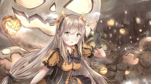 Preview wallpaper girl, pumpkin, halloween, anime, art
