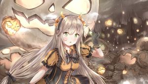 Preview wallpaper girl, pumpkin, halloween, anime, art