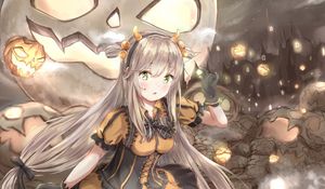 Preview wallpaper girl, pumpkin, halloween, anime, art